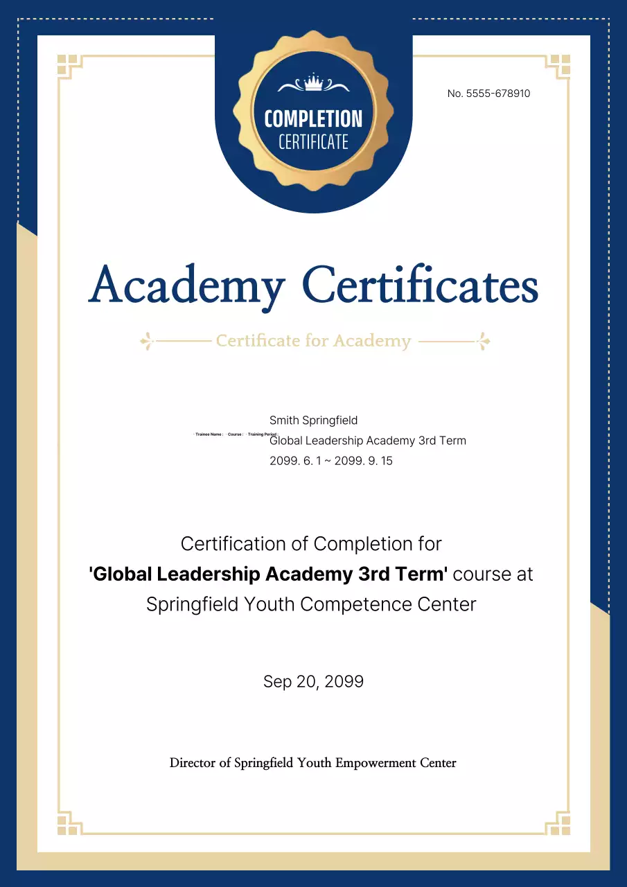 Chứng chỉ hoàn thành Blue Classic