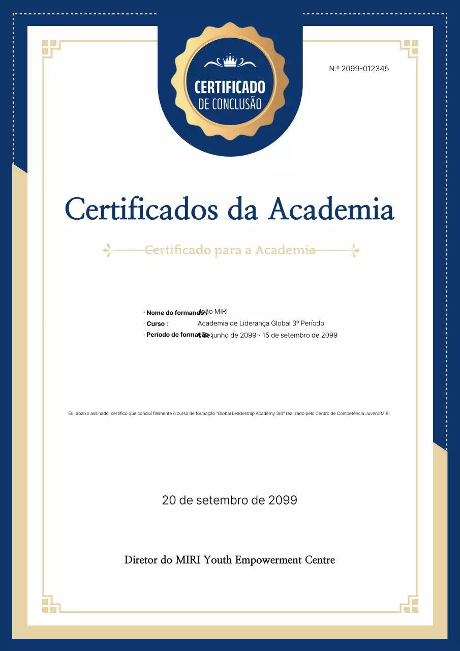 Certificado de conclusão do Blue Classics
