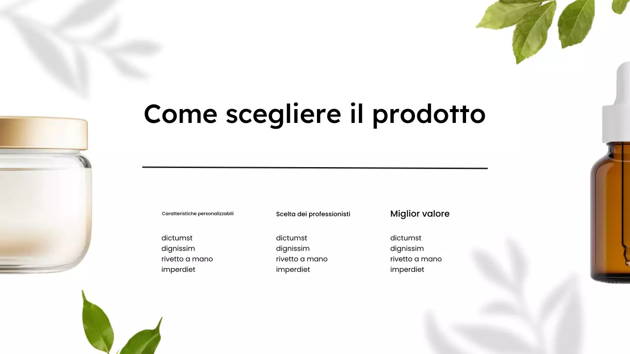 Presentazione minimalista del catalogo di prodotti biologici