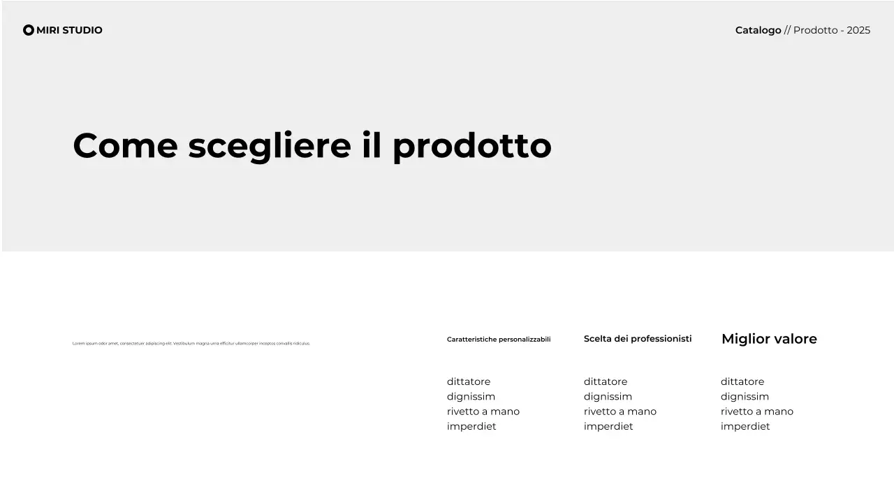 Presentazione moderna e minimalista del catalogo prodotti