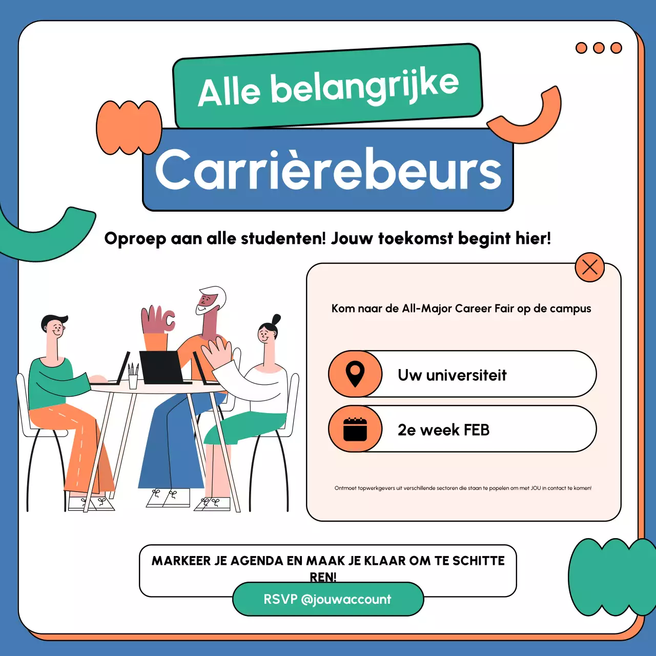 blauwe moderne carrière evenement uitnodiging