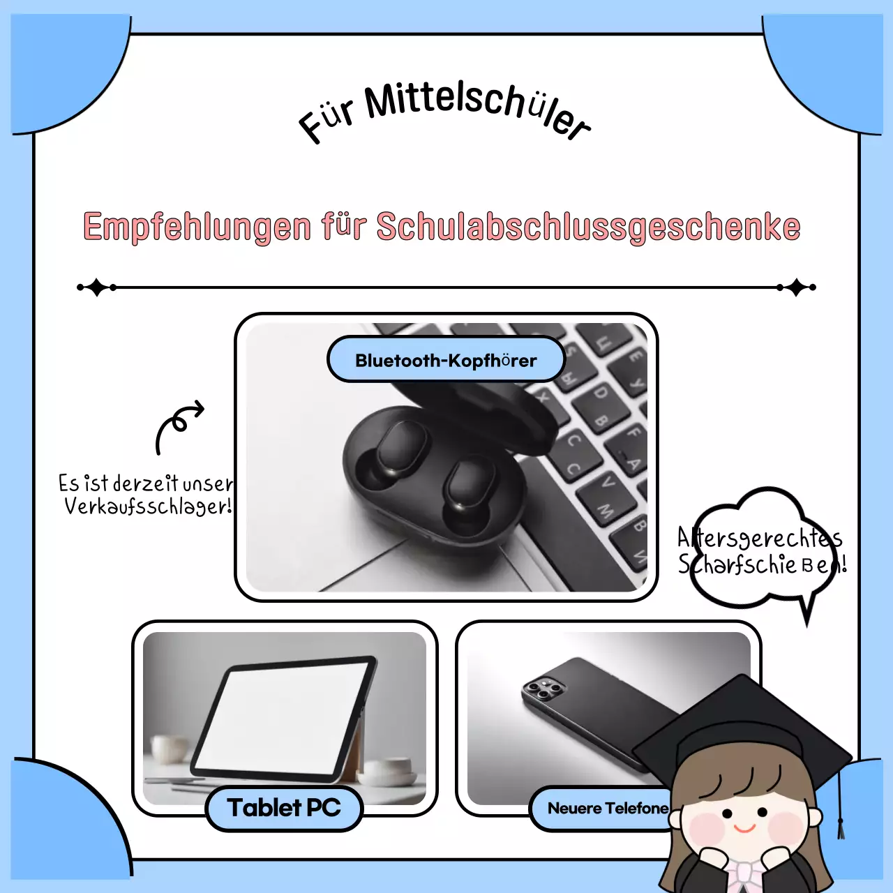 Graduierung in Hellblau