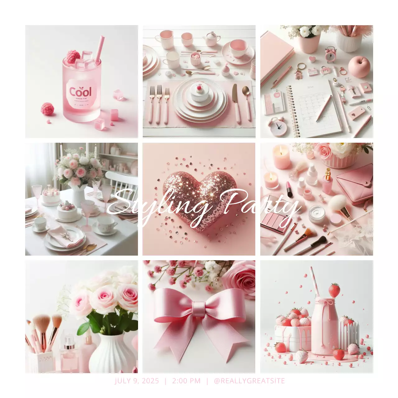 핑크 아기자기한 파티 초대장