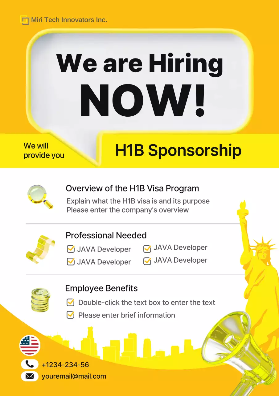 Anúncio de recrutamento e patrocínio H1B simples amarelo