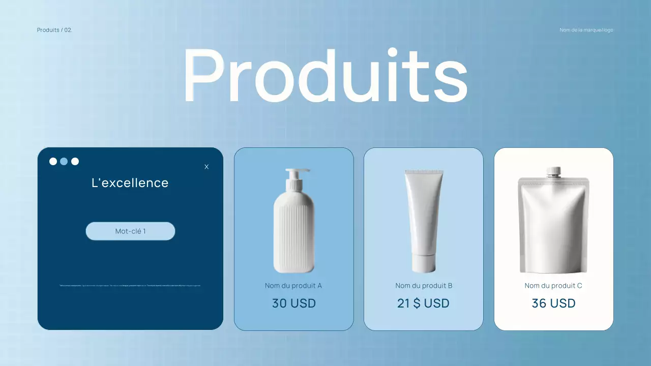 Catalogue de produits de beauté tendance bleu clair