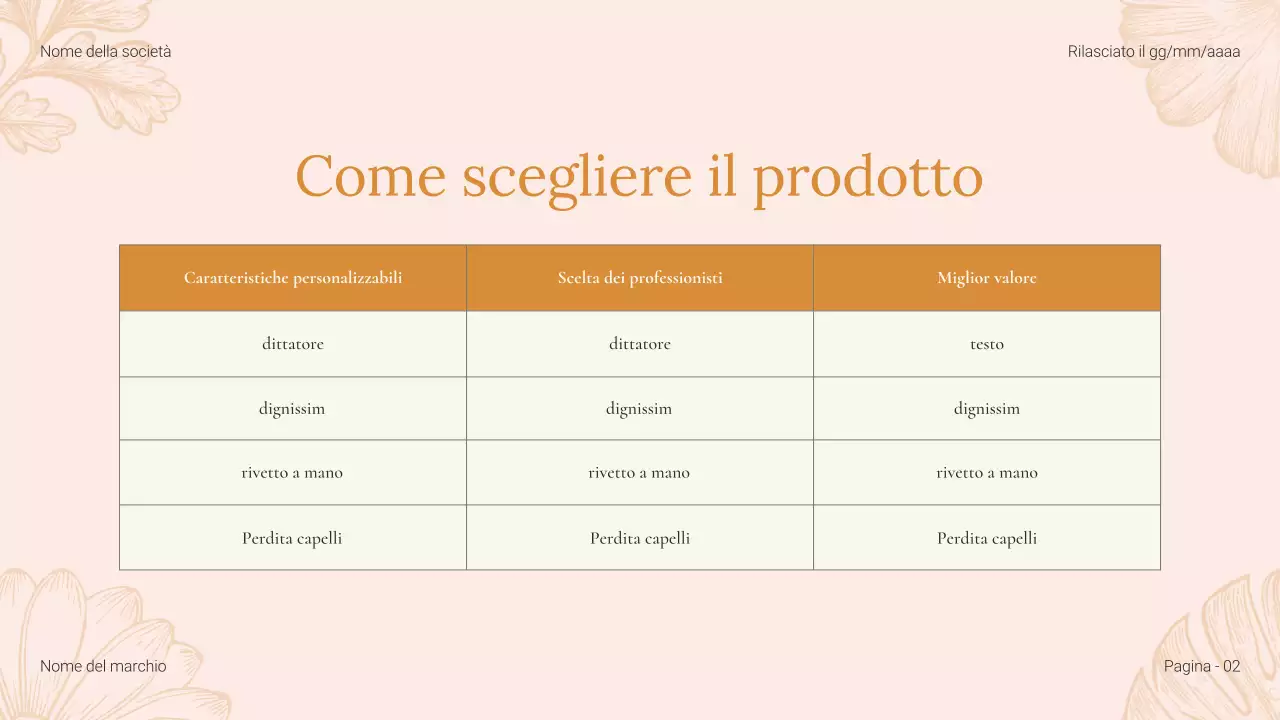 Catalogo dei prodotti di bellezza floreali beige