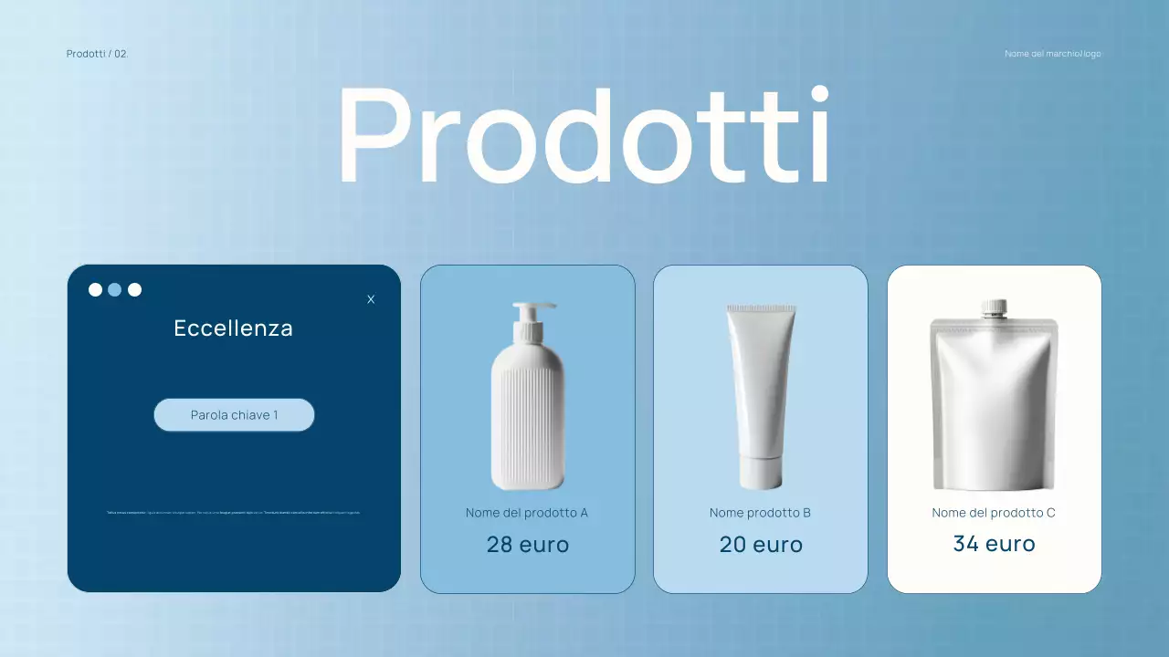 Catalogo di prodotti di bellezza blu chiaro di tendenza