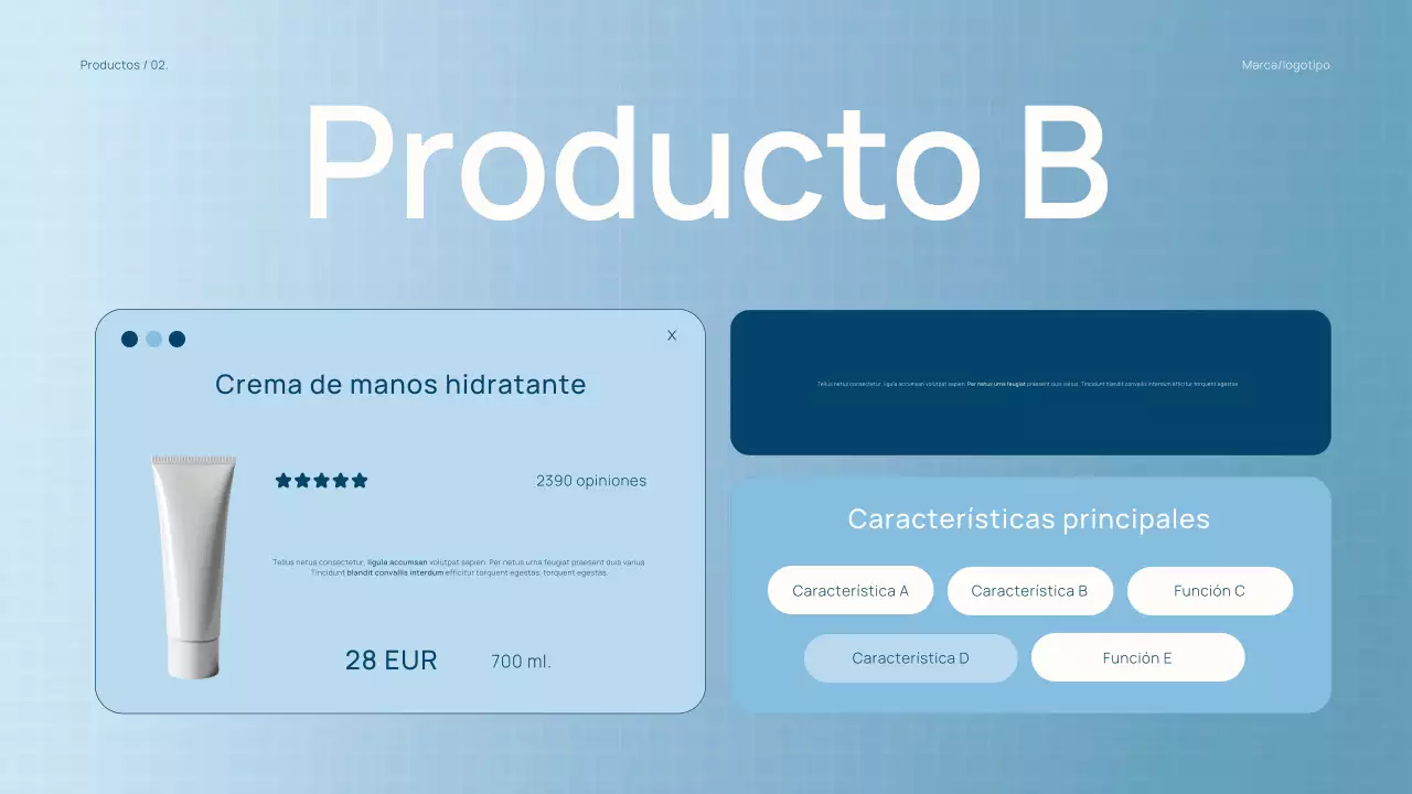 Catálogo de productos de belleza de moda en azul claro