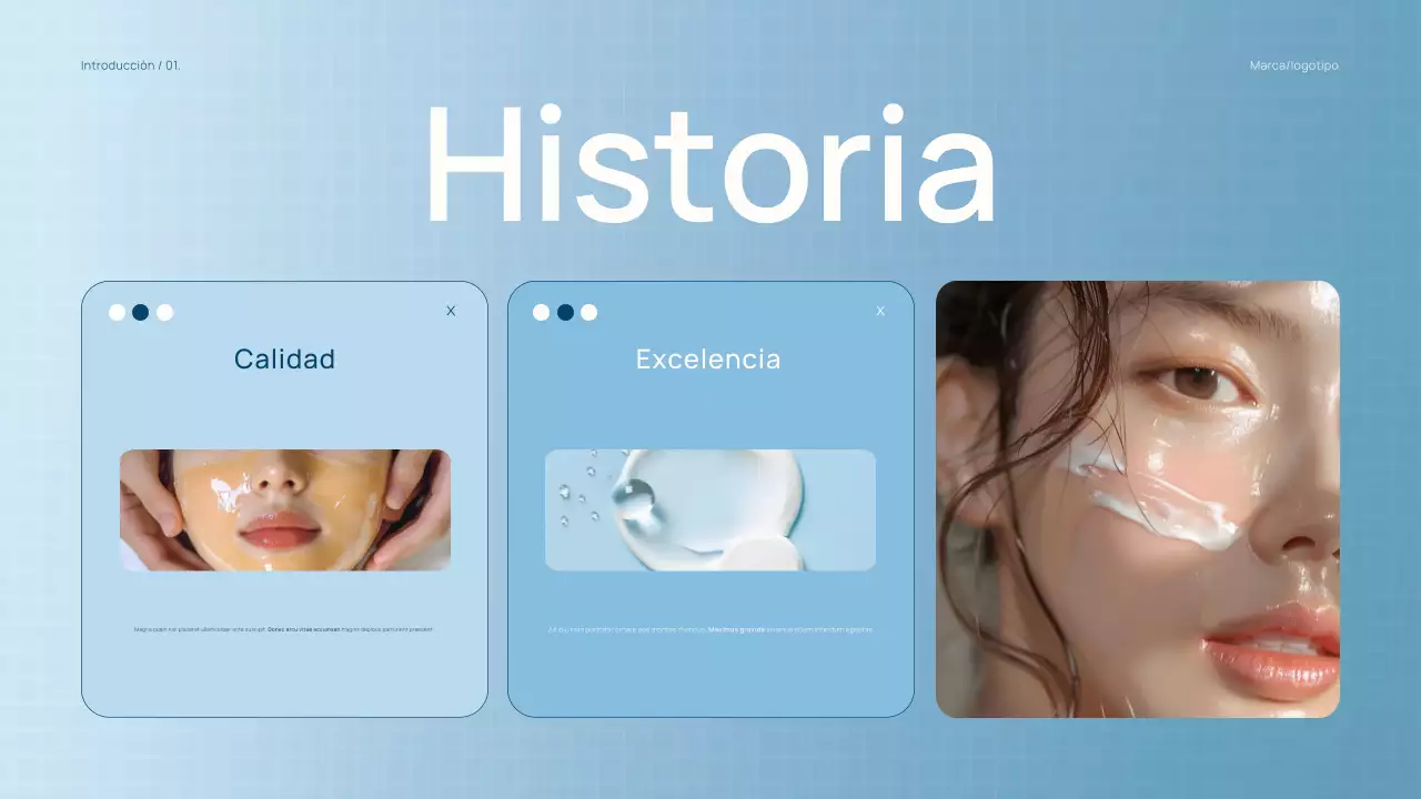 Catálogo de productos de belleza de moda en azul claro