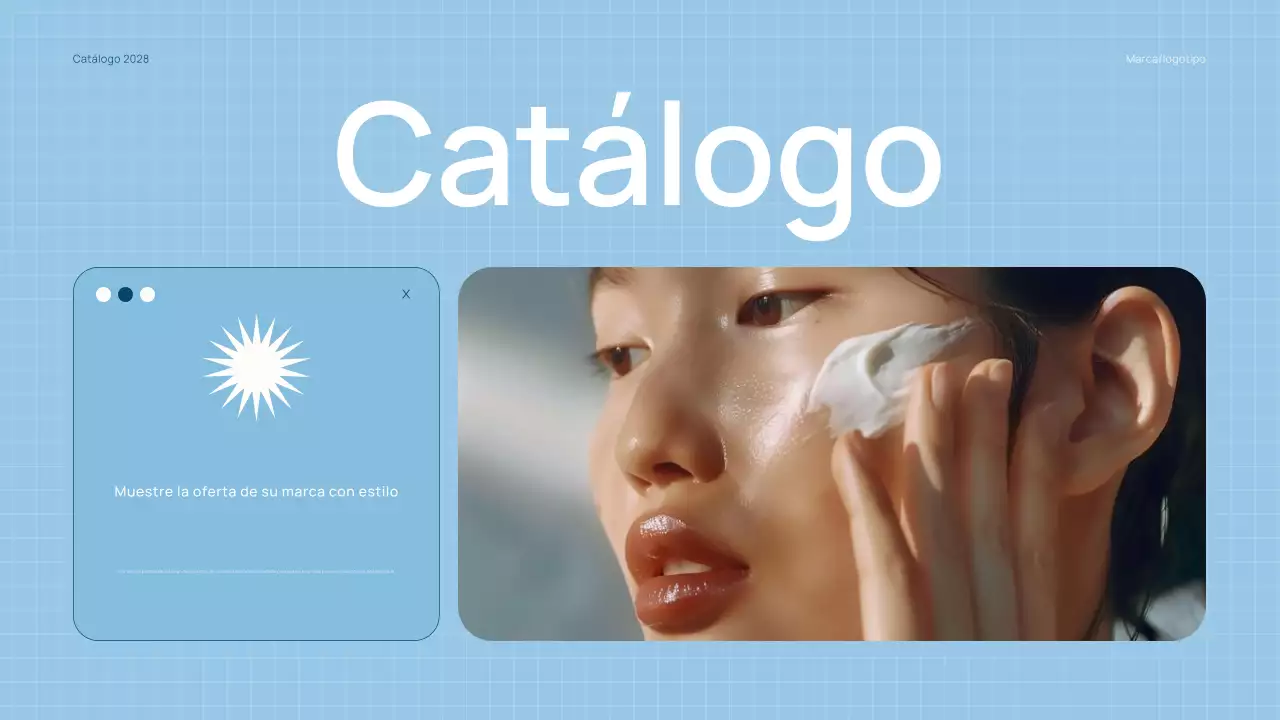 Catálogo de productos de belleza de moda en azul claro