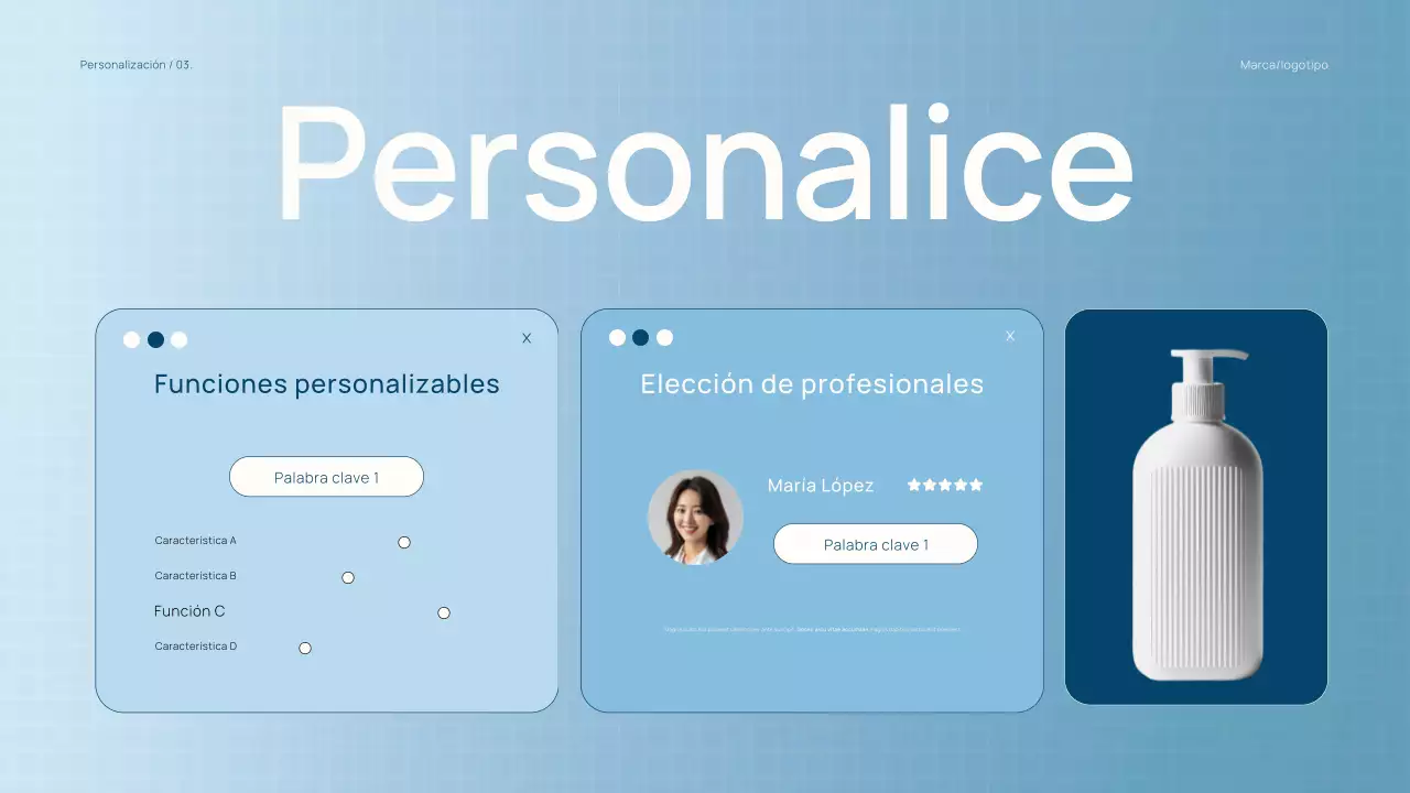 Catálogo de productos de belleza de moda en azul claro