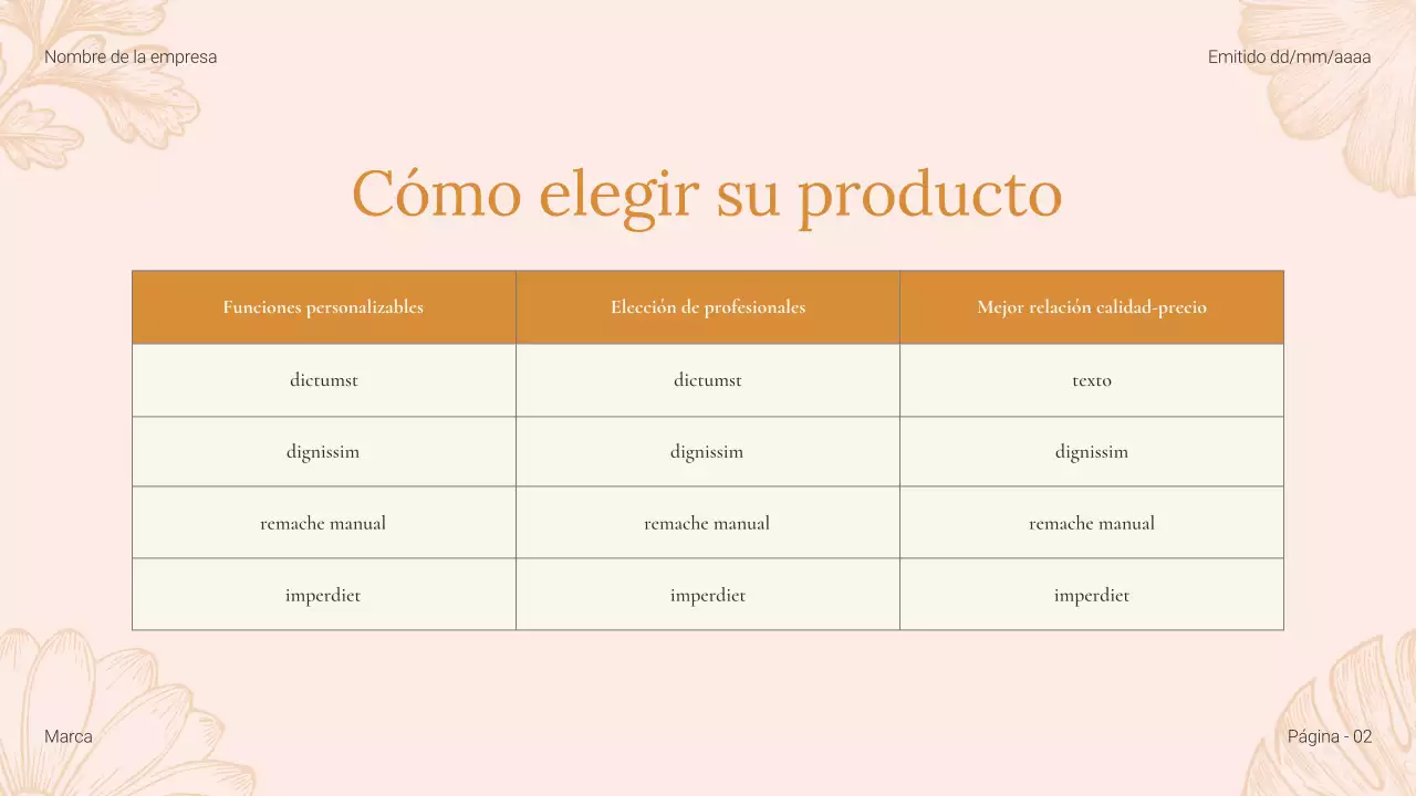 Catálogo de productos de belleza Floral Beige