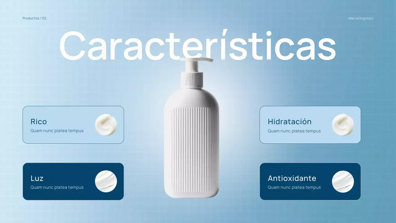 Catálogo de productos de belleza de moda en azul claro