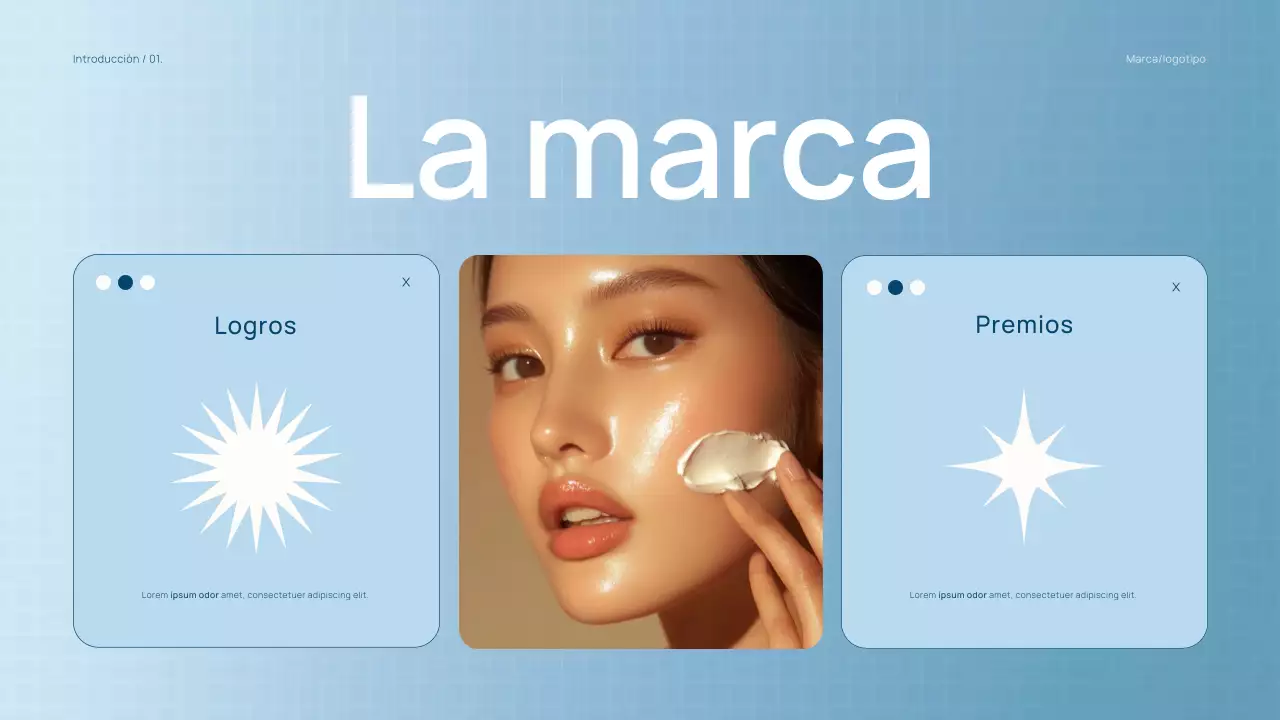 Catálogo de productos de belleza de moda en azul claro