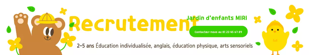 Promouvoir le recrutement dans cette jolie école maternelle jaune et chartreuse