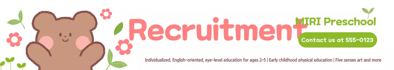 Rosa e chartreuse para promover o recrutamento nesta bonita escola pré-primária