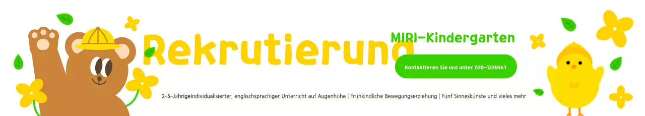 Werben Sie in diesem niedlichen Kindergarten in Gelb und Chartreuse für neue Mitarbeiter