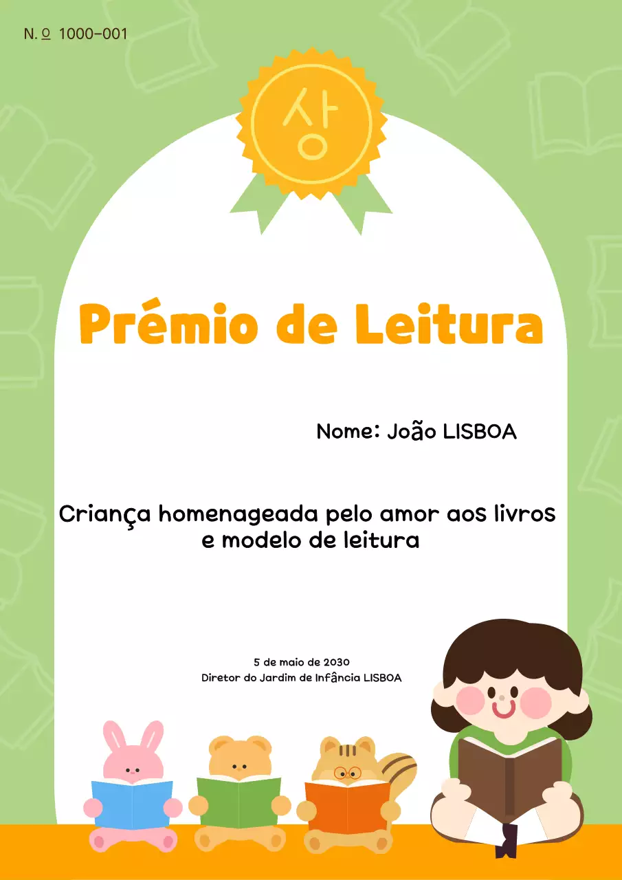 Uma bela lista de leitura pré-escolar em tons de verde e amarelo