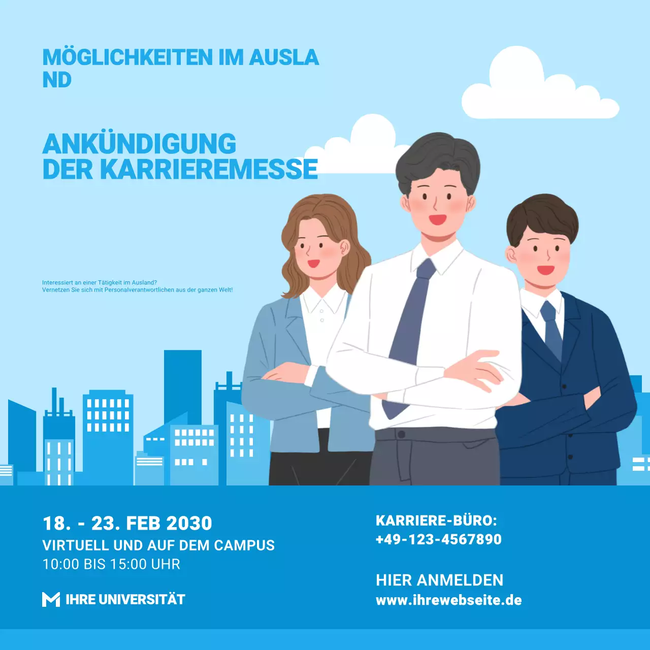 Karrieremesse Bekanntmachung Social Media Post in flachen Illustration Stil für Campus-Veranstaltungen