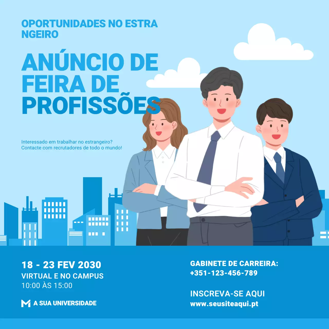 Anúncio de feira de carreiras nas redes sociais em estilo de ilustração plana para eventos no campus