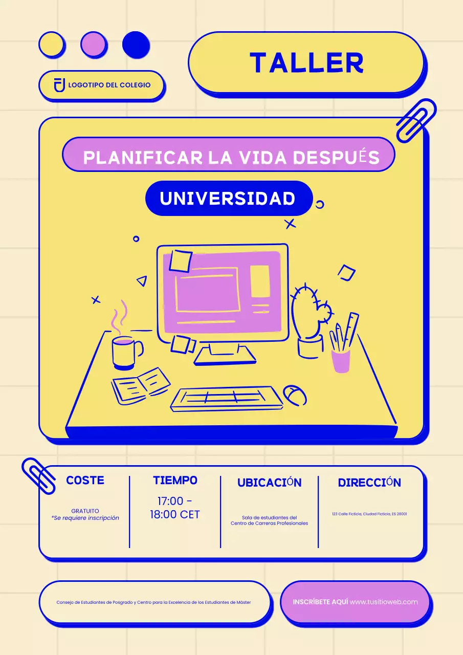 Cartel de invitación al taller de la Universidad Moderna Amarilla