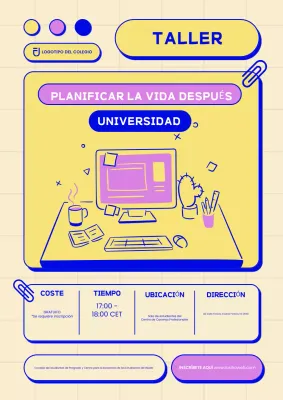 Cartel de invitación al taller de la Universidad Moderna Amarilla