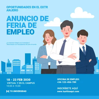 Anuncio de feria de empleo en redes sociales con estilo de ilustración plana para eventos universitarios