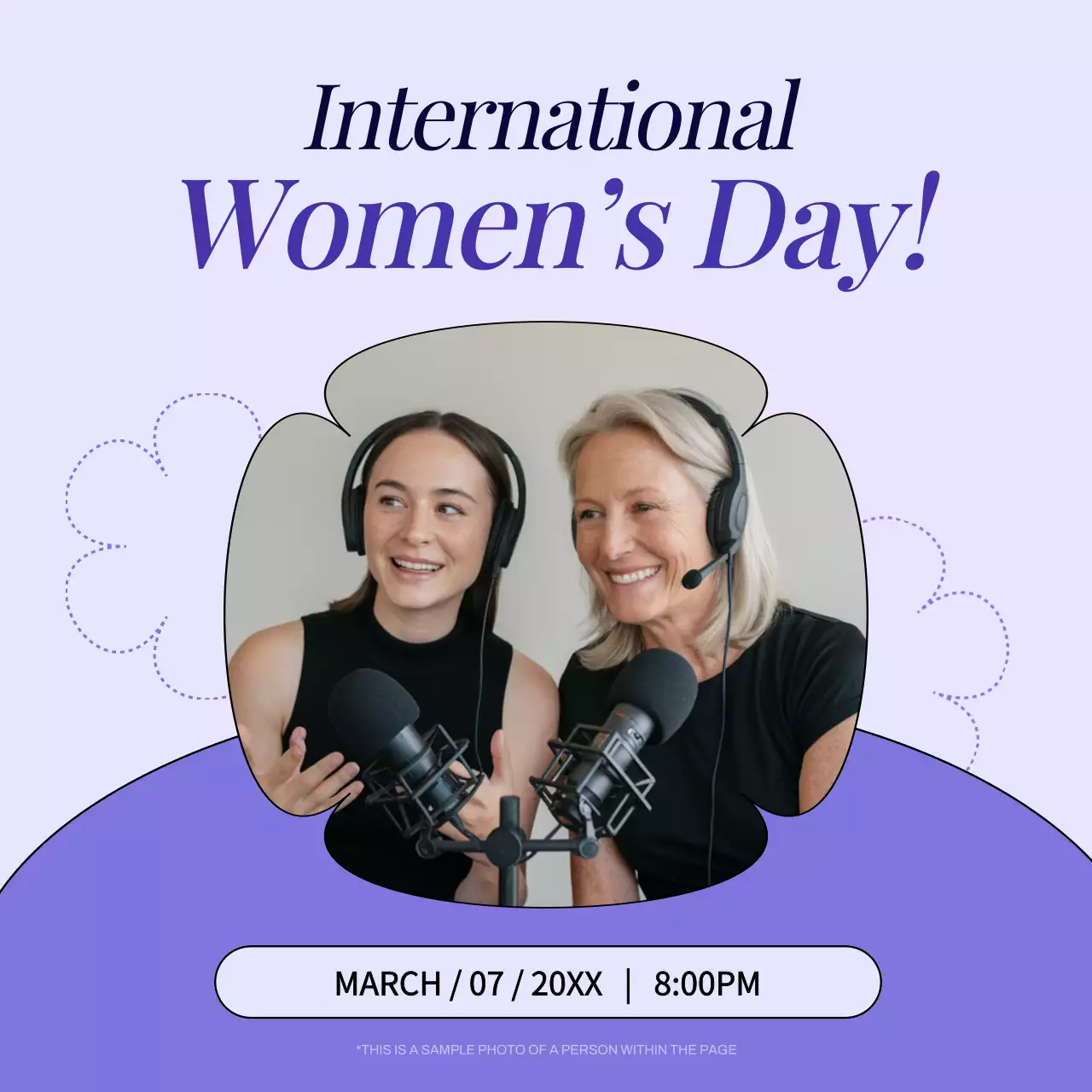 Purple Trendy Woman's day Podcast Announcement Social Media Square