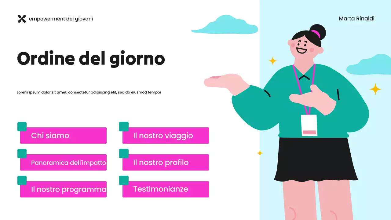 Presentazione dell'ONG per l'empowerment giovanile verde e viola