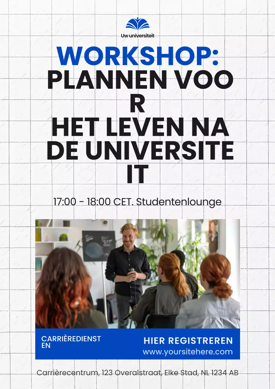 Uitnodiging blauwe moderne carrière workshop