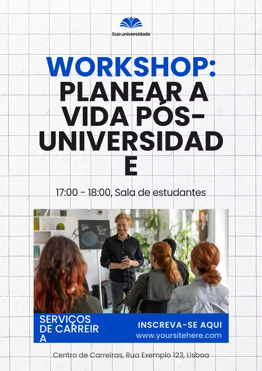 Convite azul para o workshop de carreiras modernas