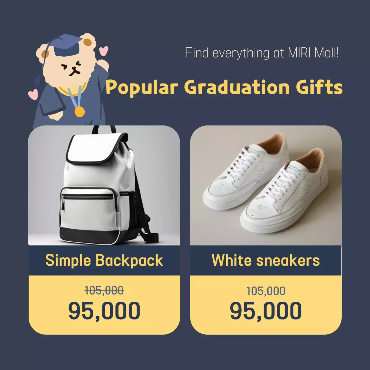 Iklan penjualan kelulusan berwarna kuning dan biru tua yang lucu