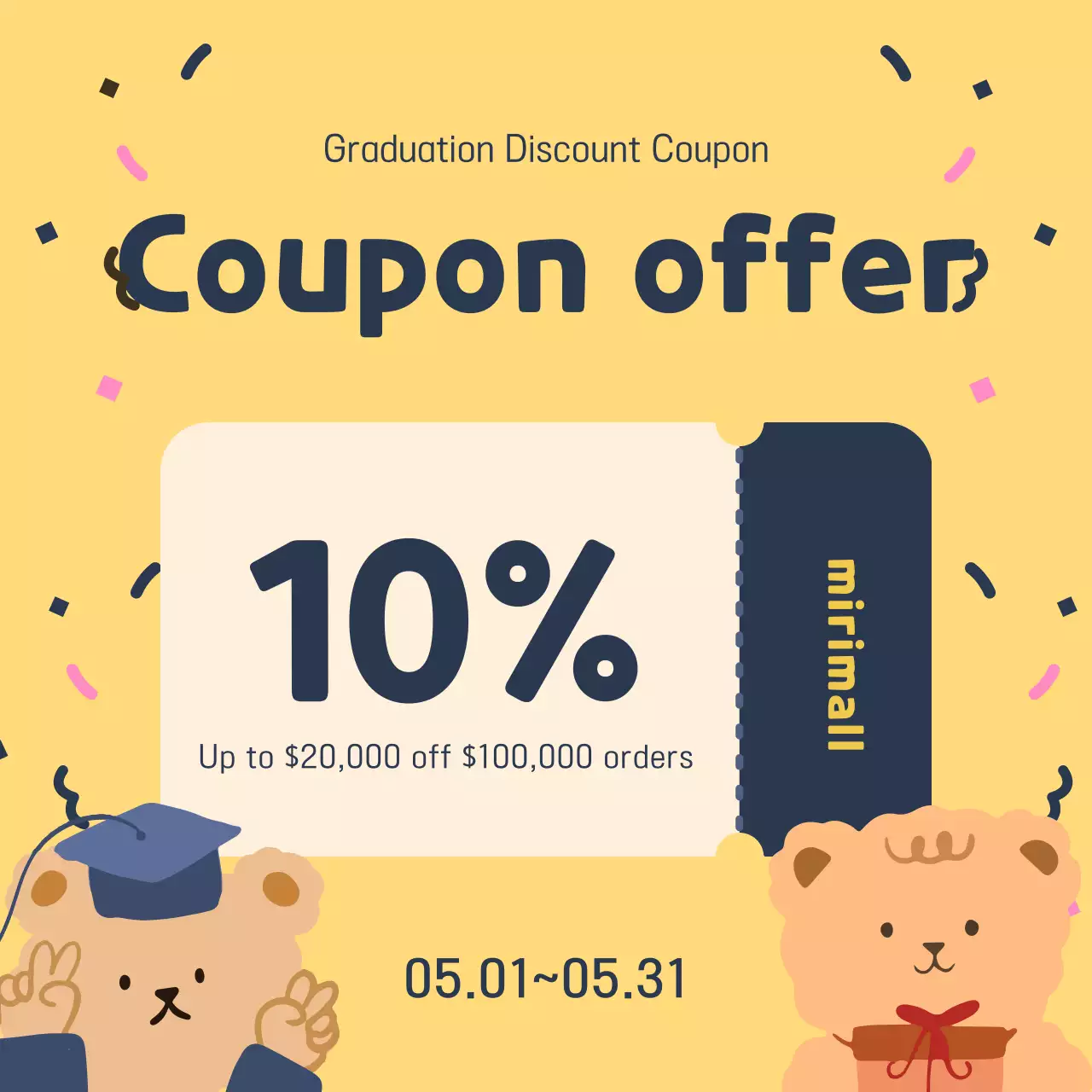 Iklan penjualan kelulusan berwarna kuning dan biru tua yang lucu