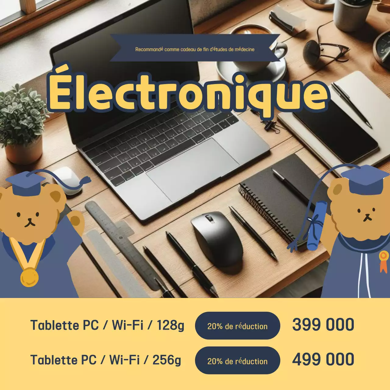 Une jolie annonce de vente de diplômes jaune et bleu marine