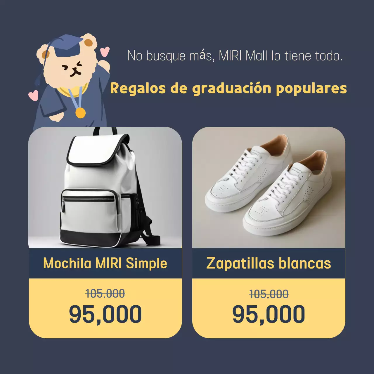 Un bonito anuncio de graduación en amarillo y azul marino