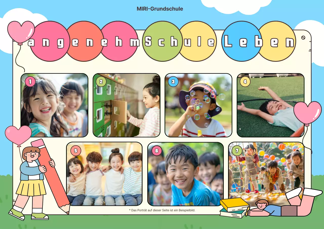 Hellblaue niedliche Fototafel für das Schulleben