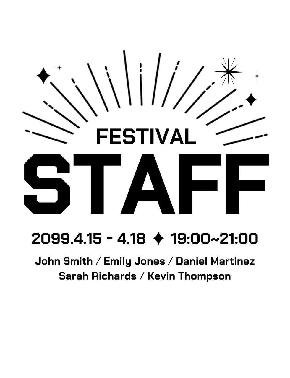 白黒 シンプル スタッフ 半袖ティーシャツ