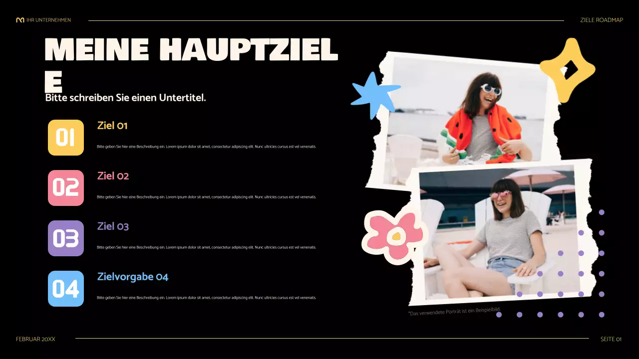 schwarze niedliche verspielte Roadmap-Präsentation