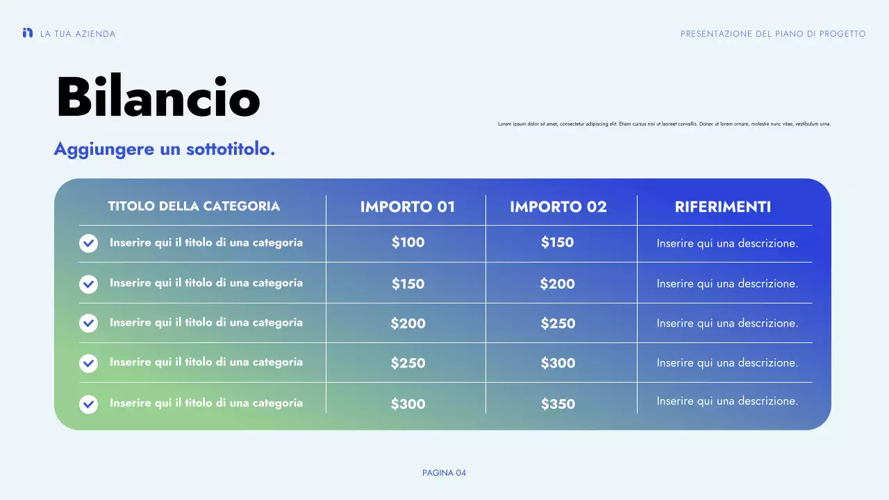 presentazione di un progetto moderno verde blu