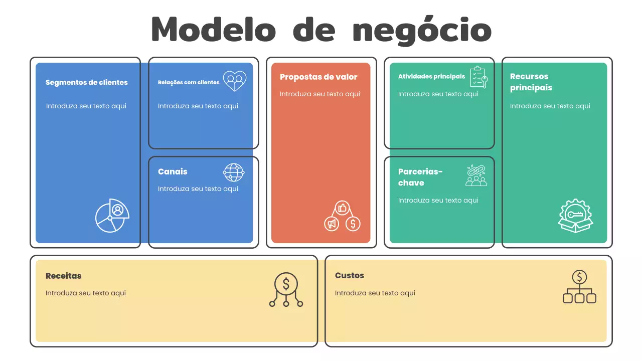 Modelo de modelo de negócio moderno segmentado e colorido