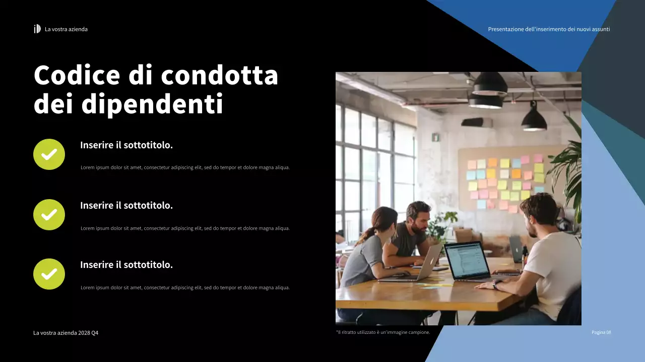 Presentazione della moderna guida all'onboarding verde bianco