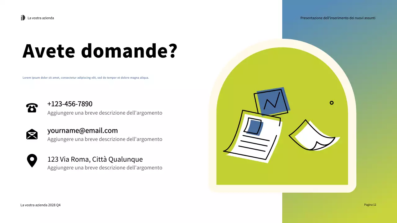 Presentazione della moderna guida all'onboarding verde bianco