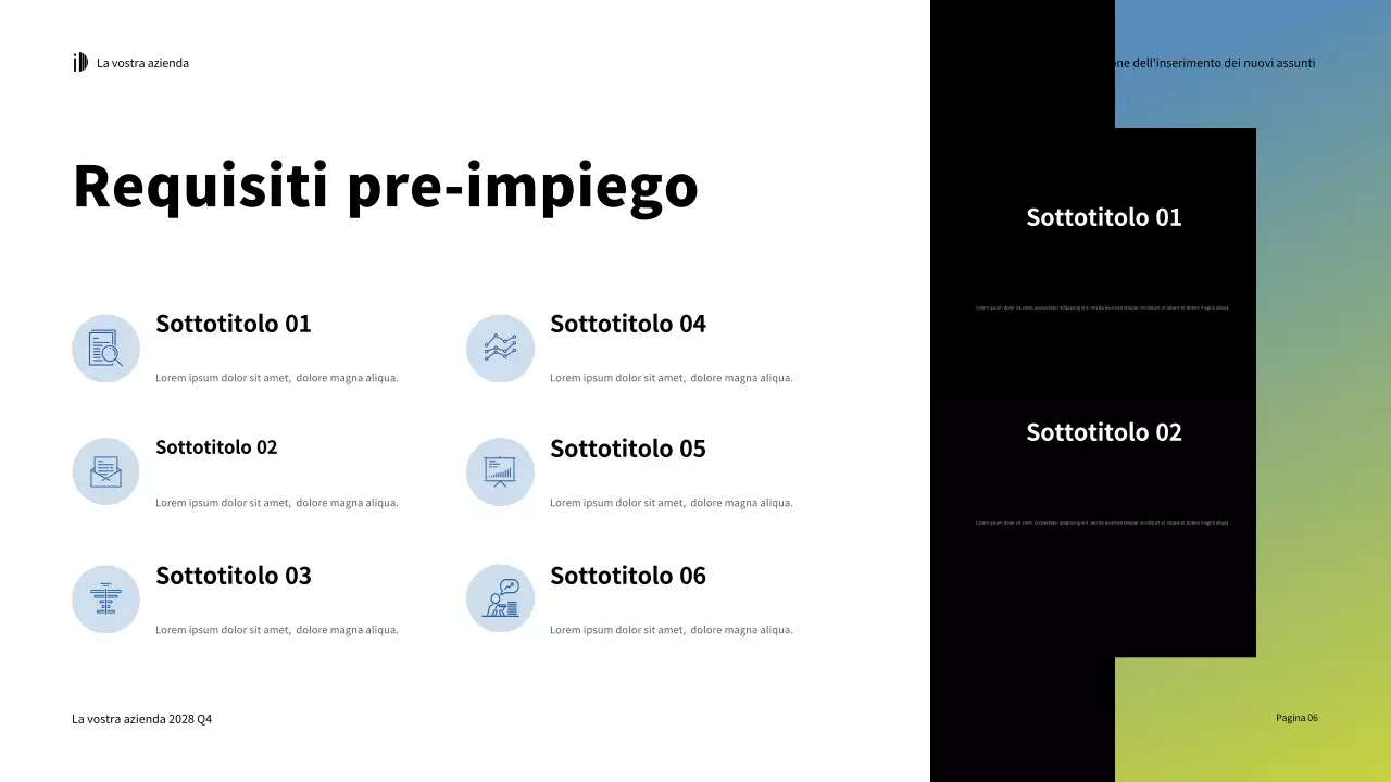Presentazione della moderna guida all'onboarding verde bianco