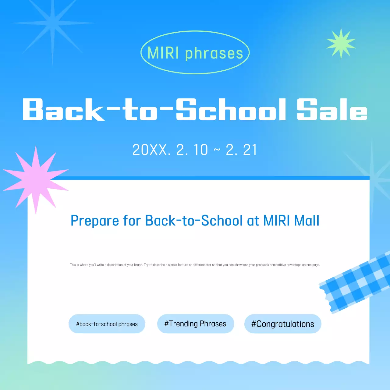 Exposição de regresso às aulas em azul claro