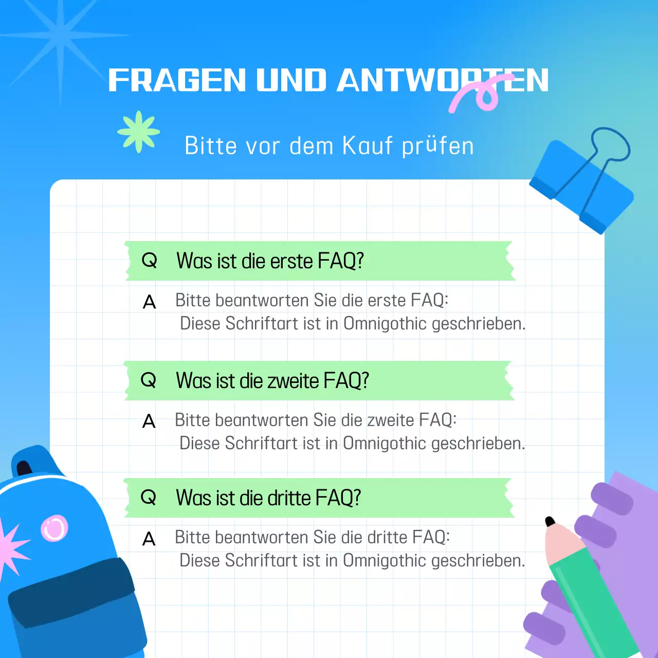 Hellblaue Pop-Ausstellung zum Schulanfang