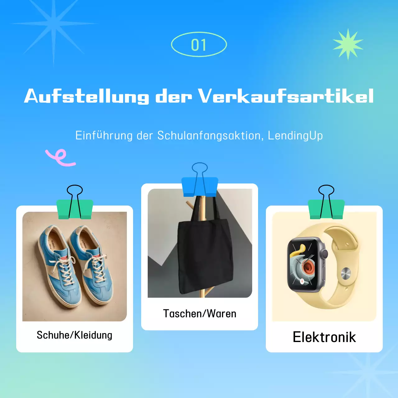 Hellblaue Pop-Ausstellung zum Schulanfang