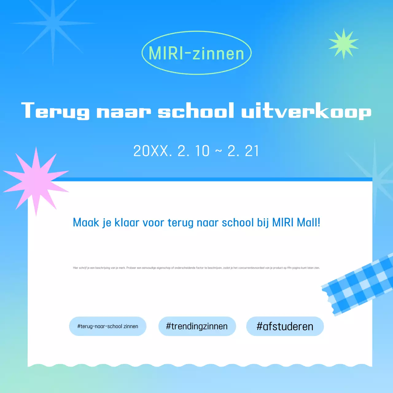 Lichtblauwe pop terug naar school tentoonstelling