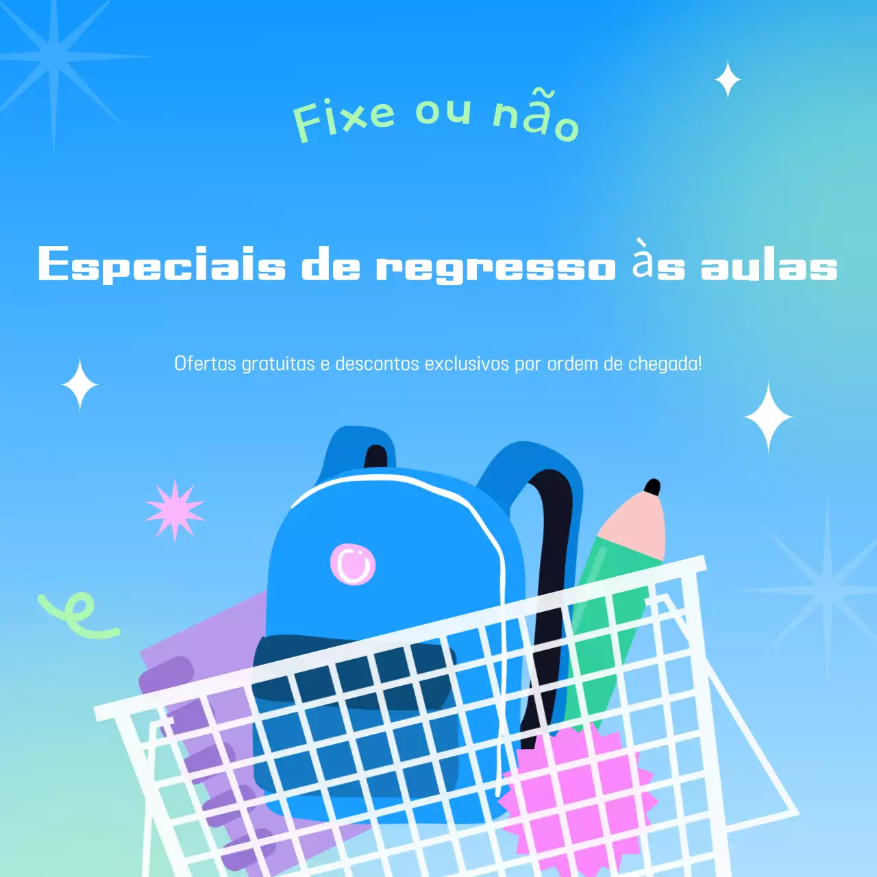 Exposição de regresso às aulas em azul claro