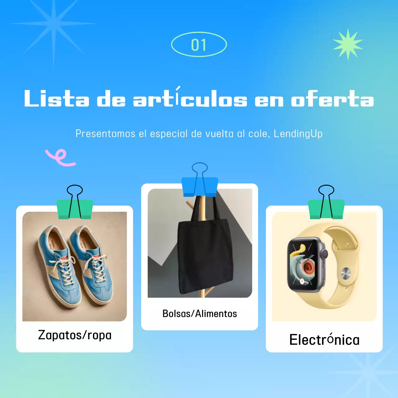 Exposición pop azul claro para la vuelta al cole