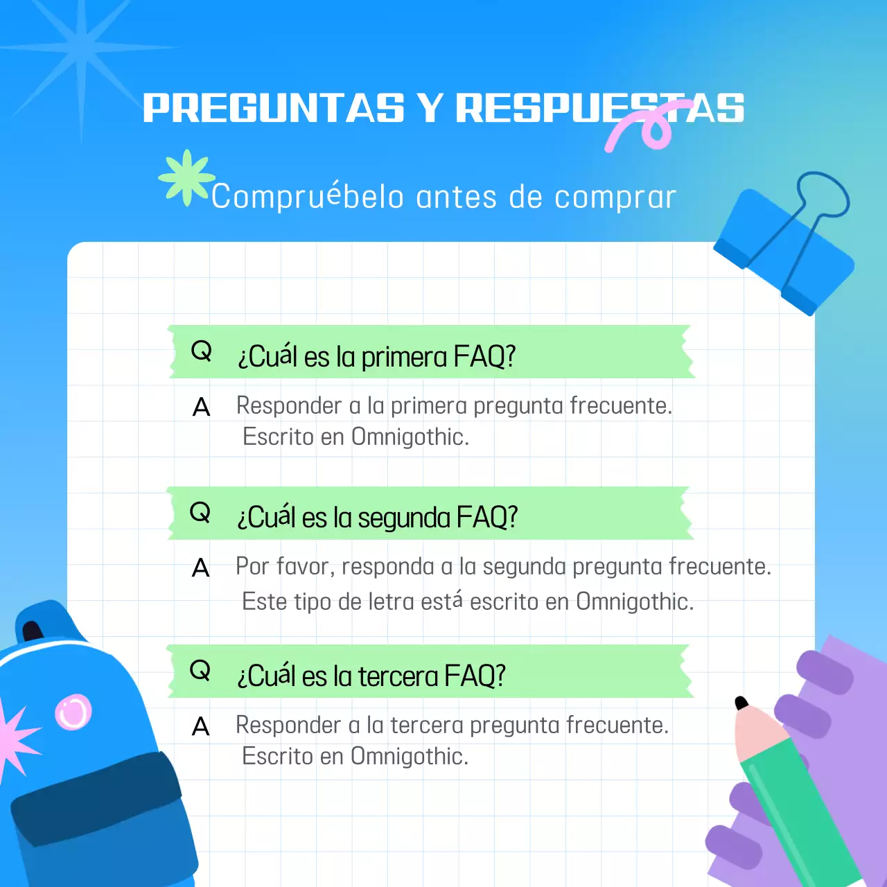 Exposición pop azul claro para la vuelta al cole